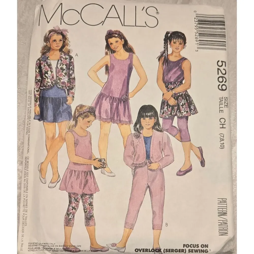 McCall’s Sewing Pattern 5269 Girls Skirt Jacket Top Leggings Size 7-8-10 UNCUT